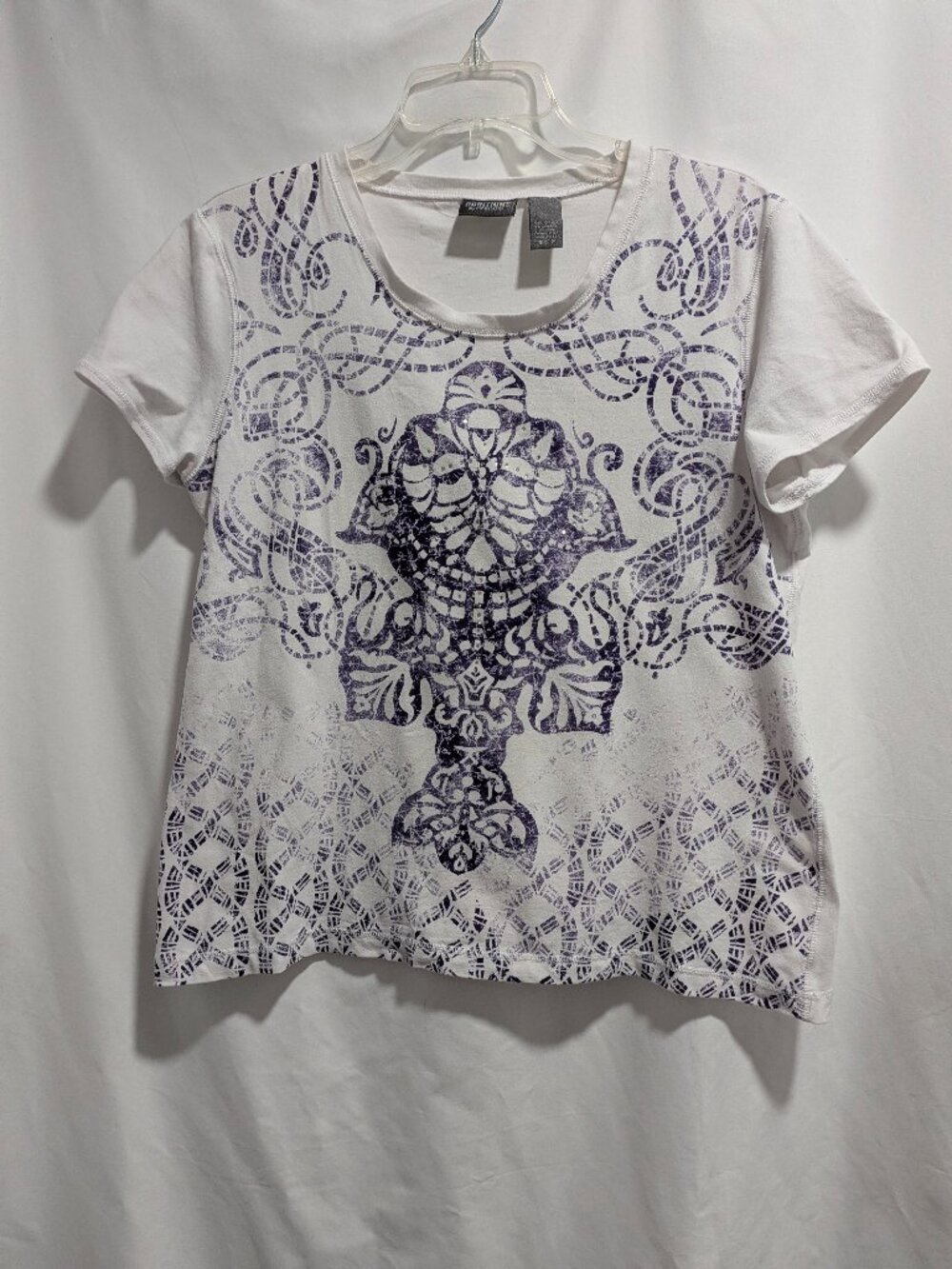 Additions by Chico's white and purple swirl design tee shirt